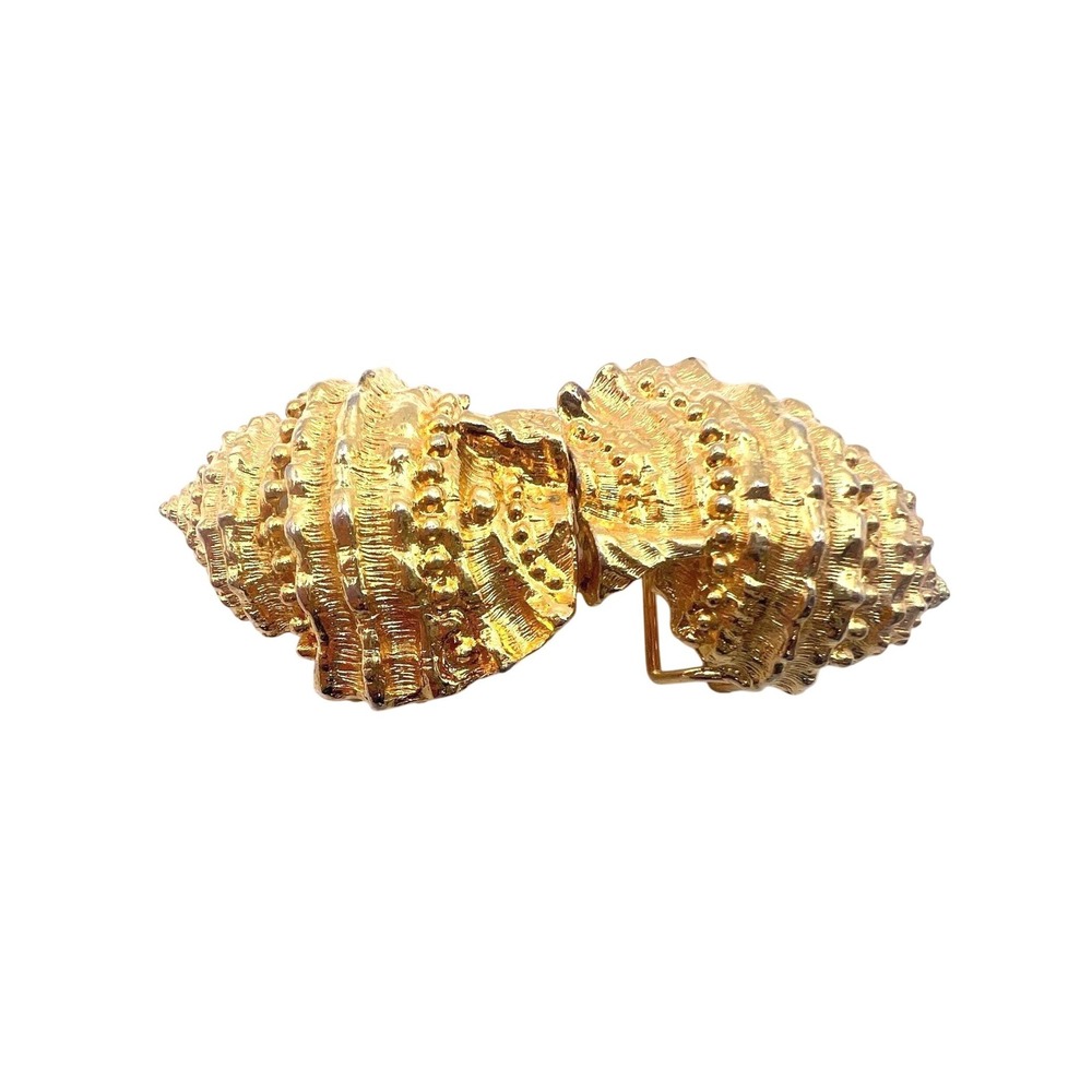 Dotty Smith Gold Tone Sculptural Shell Belt Buckle Textured 4" - Fits 1.25" Belt